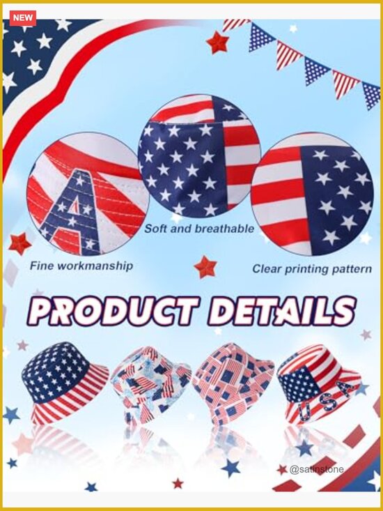 12 Pcs Patriotic Bucket Hats 4 Styles Fisherman Caps 4th of July Party Favors main image 6